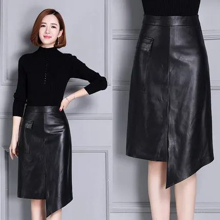 Кожаная юбка с высокой талией из овчины K95|Женские юбки| |