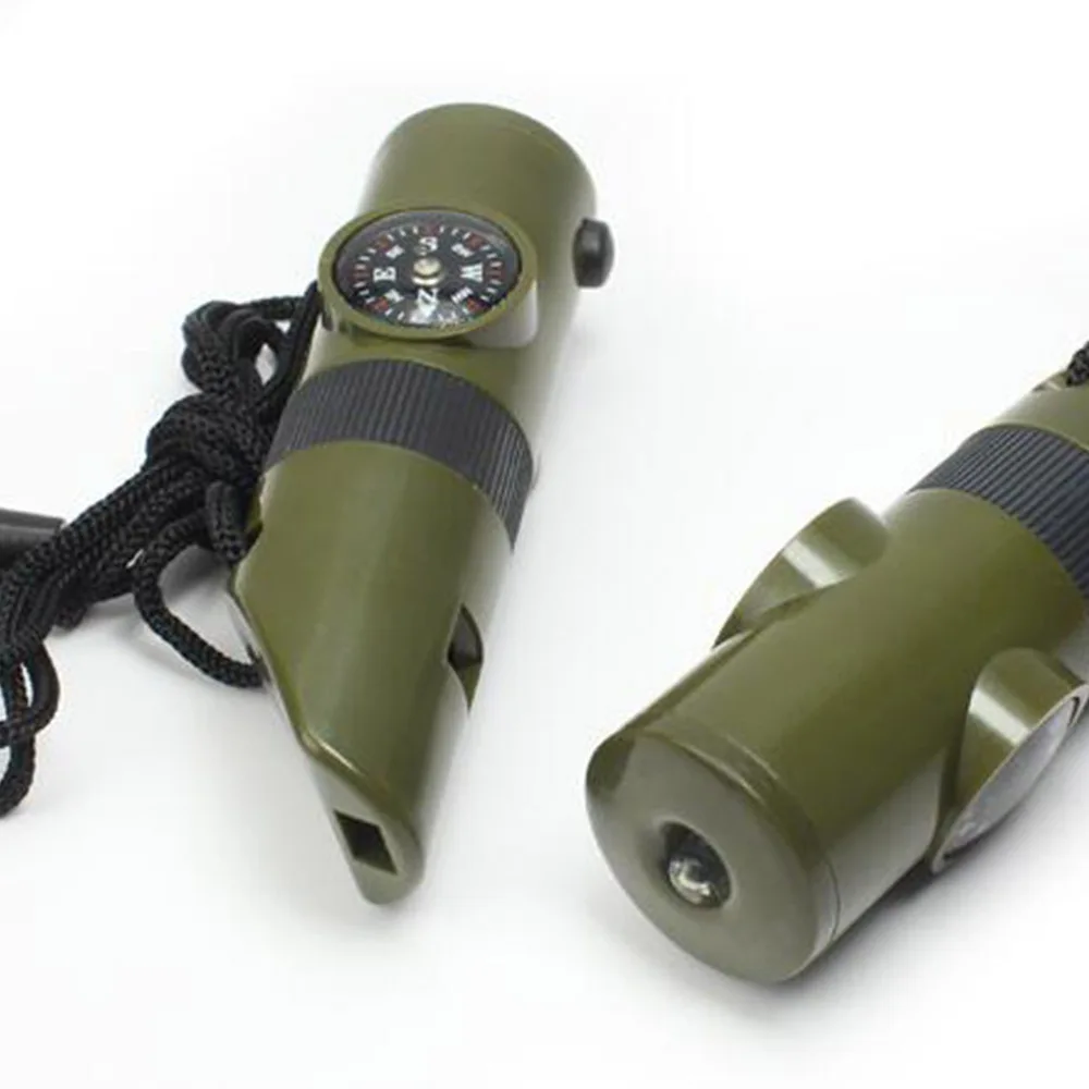 

7 in 1 Multifunctional Portable Whistles Emergency Survival Whistles with Lanyard LED Light Compass Magnifier for Ou