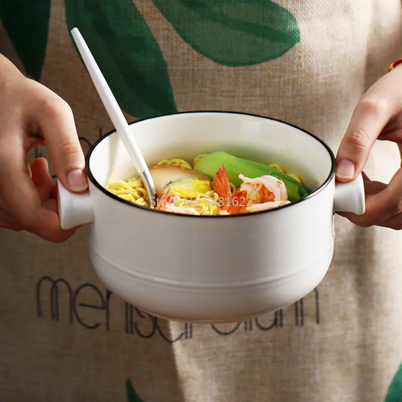

New Japanese Style Creative Simple Tableware with Lid Ceramic Bowl Large 6-inch Noodle Soup Bowl and Tableware
