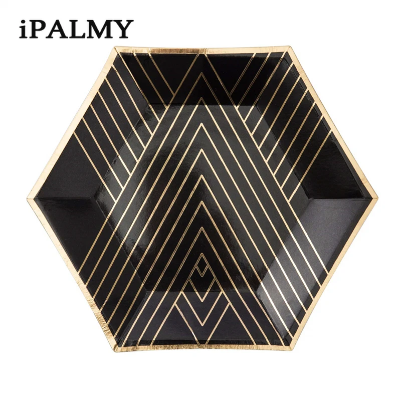 Ipalmay черные и золотые шестигранные бумажные тарелки одноразовые чашки