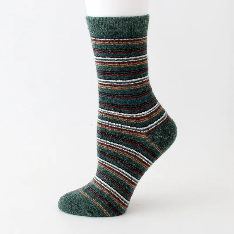 Winter Women Thick Warm Retro Striped Dots Patterns Fashion Wool Casual Socks 6 Pair