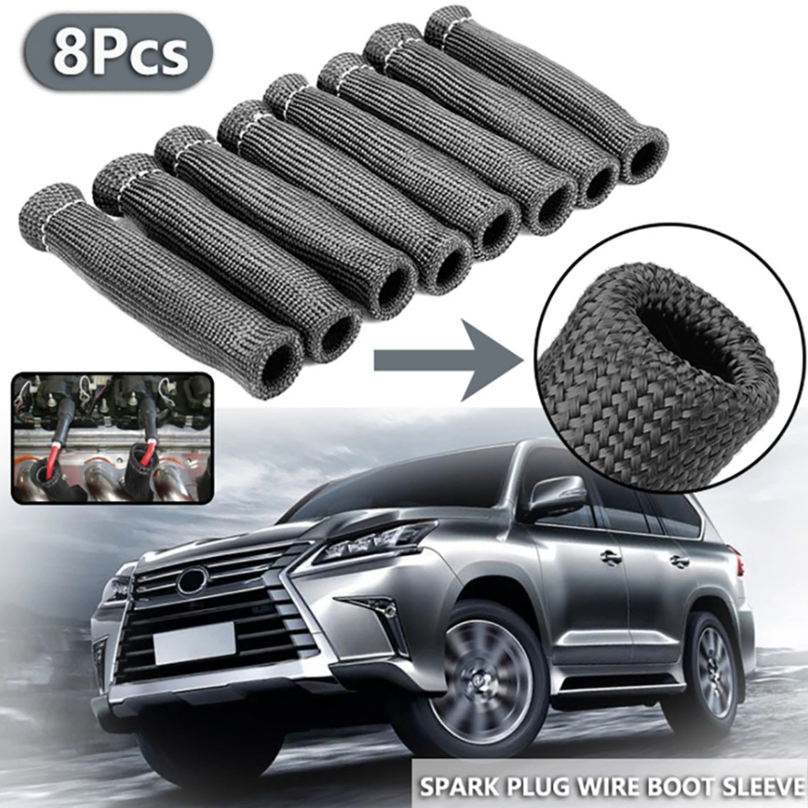 

8pcs Universal Spark Plug Wire Boots 1200 Fahrenheit Working Heat Shield Cover Protector Sleeve For GM