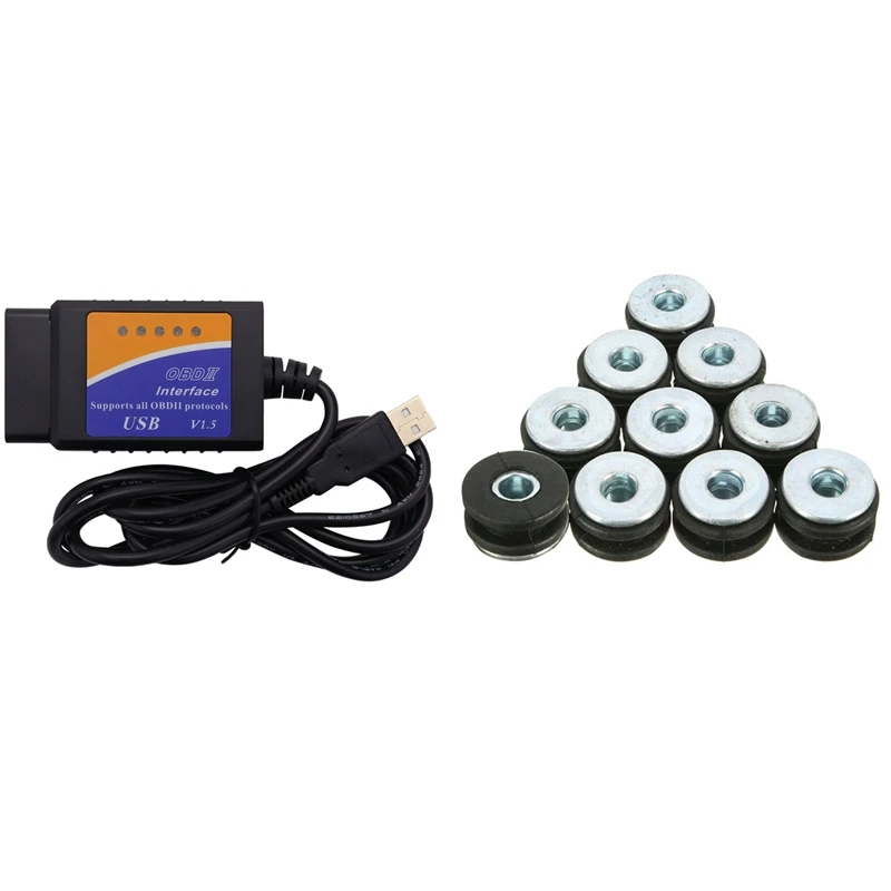 

1 шт. ELM327 USB V1.5 OBD2 автомобильный диагностический инструмент и 20 шт. резиновых втулок для мотоцикла комплект подушек для сброса давления