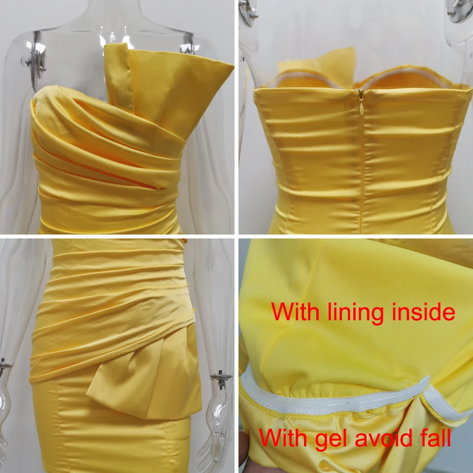 Karlofea сексапильные без бретелек Вечерние Платье Леди желтые осень атласная мини