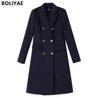 boliyae high end trench coat for 2021 woman winter coats black double breasted warm jacket female fashion thicken woolen coat