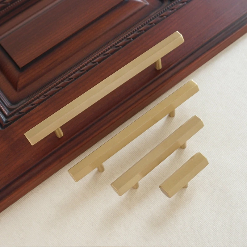 Матовые латунные ручки для ящиков Tbar шестигранные золотые кухонного шкафа