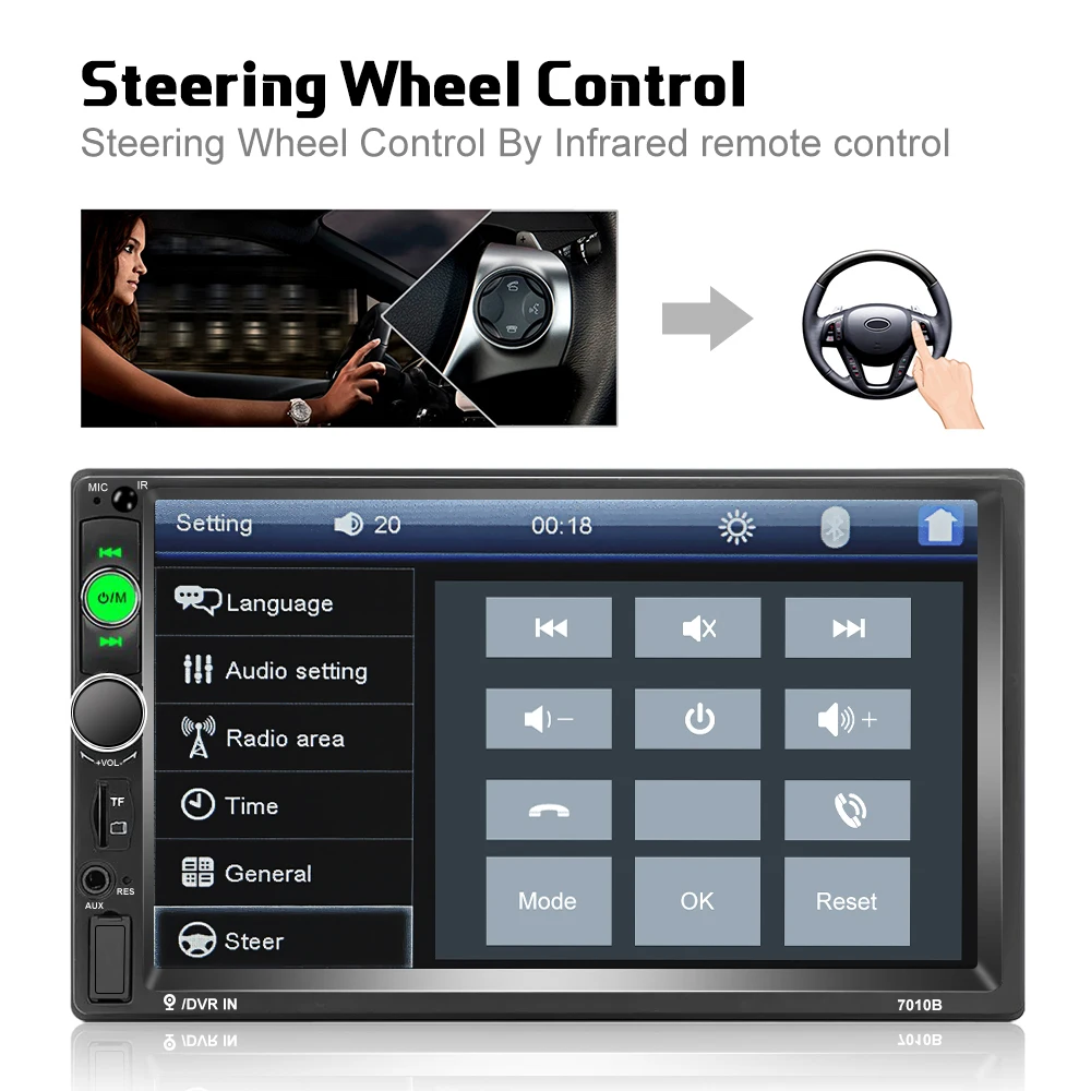 Podofo 2 Din 7 &quotHD Автомобильный мультимедийный плеер Android Авторадио Mirrorlink 7010B