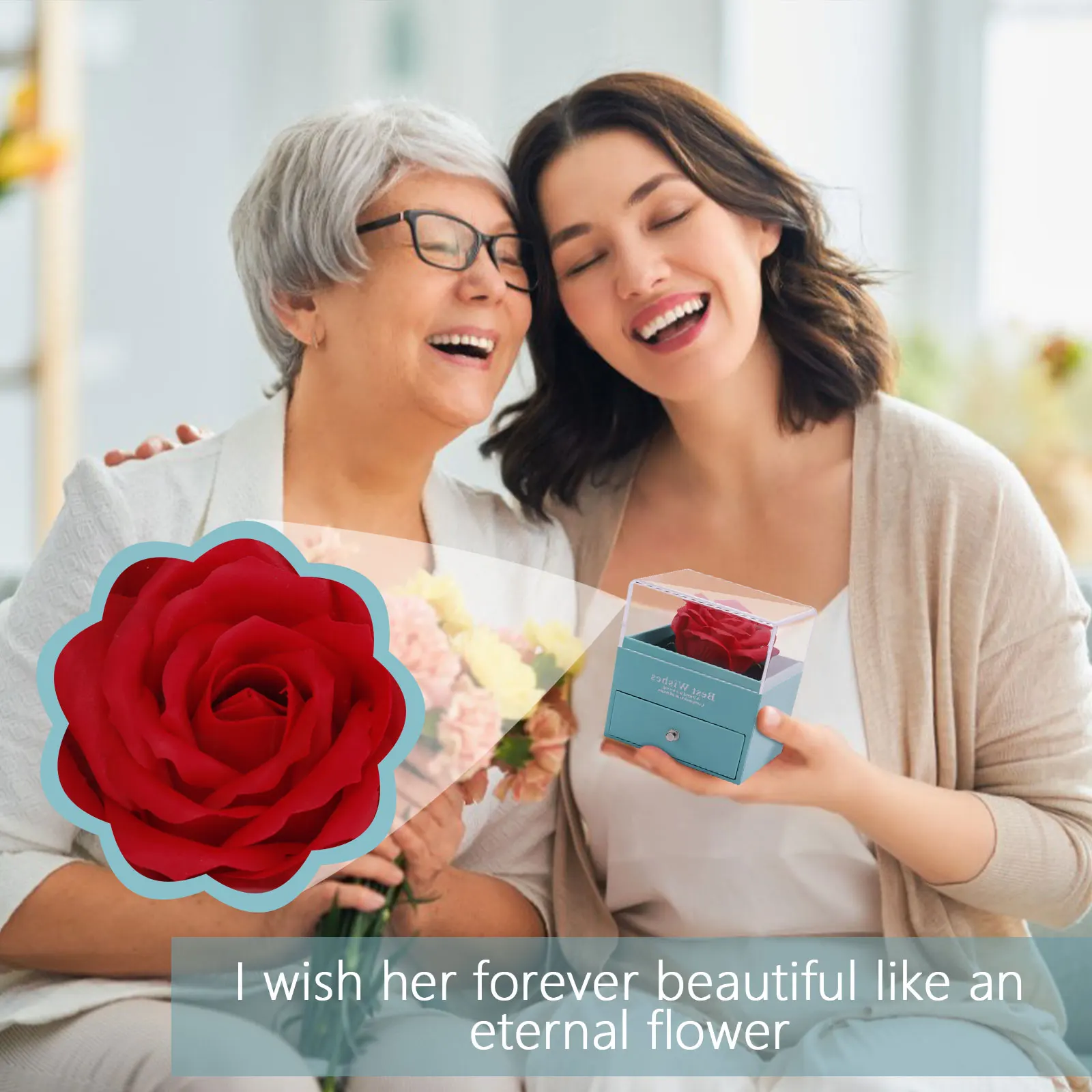 

Behogar Eternal Rose Jewelry Gift Box with Heart-shaped Necklace Greeting Card Fashion Gift for Mother Wife Birthday Anniversary