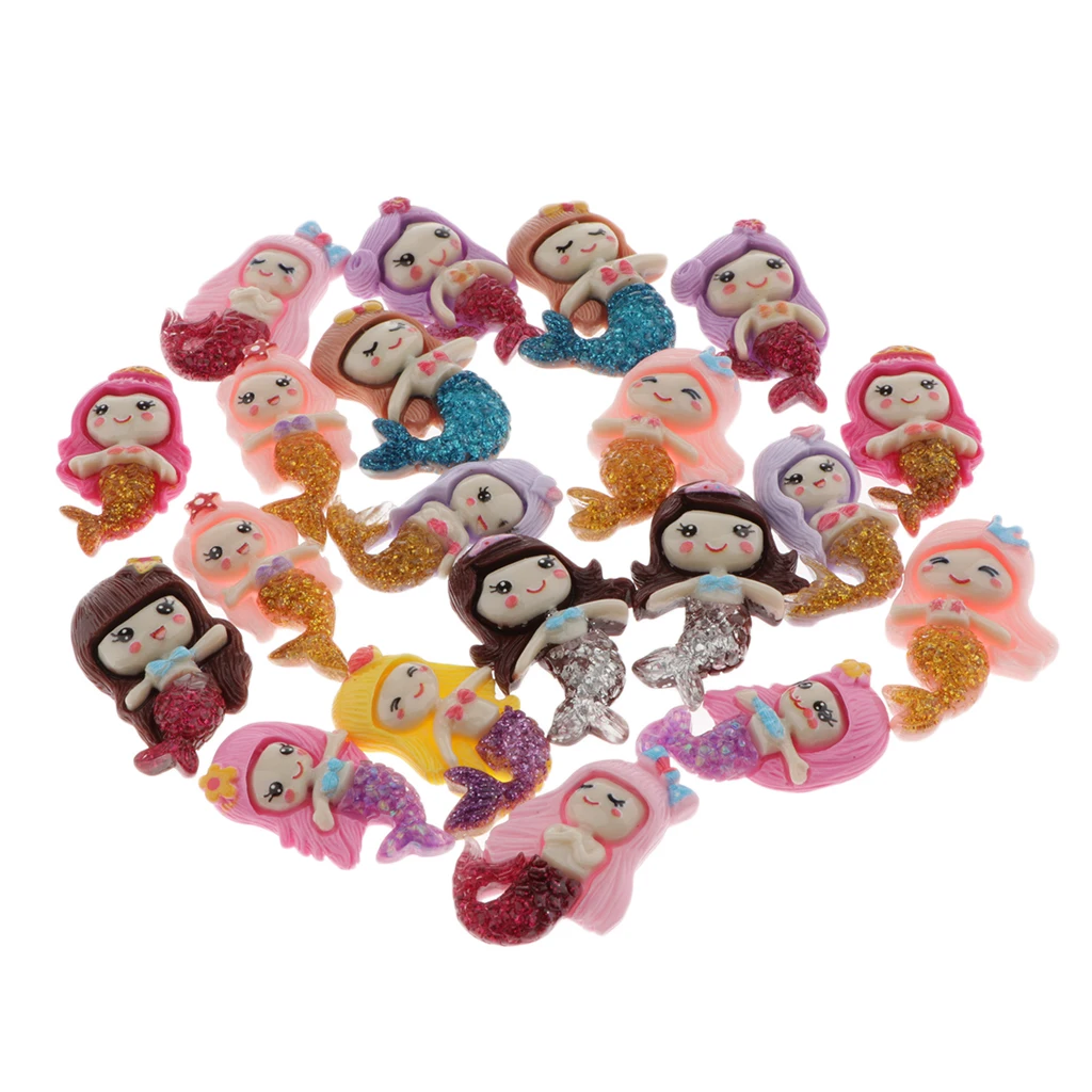 

20 Pieces Cartoon Mermaid Resin Bling bling Flatback Button Bead Embellishment Craft