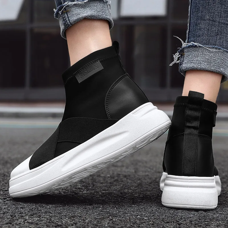 

2020 Autumn Women Fashion Chunky Sneakers Female Casual Canvas Breathable Platform Vulcanized Shoes High Top Lazy Shoe Flats