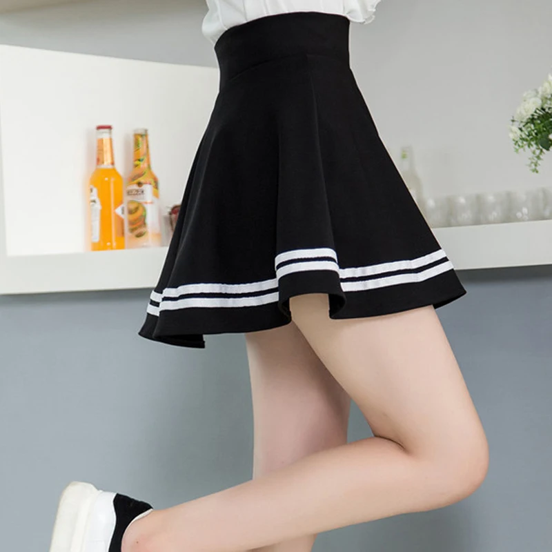 

Pleated Skirt High Waist A-Line Women Skirts Striped Stitching Sailor Pleated Skirt Elastic Waist Sweet Girls Dance Skirt