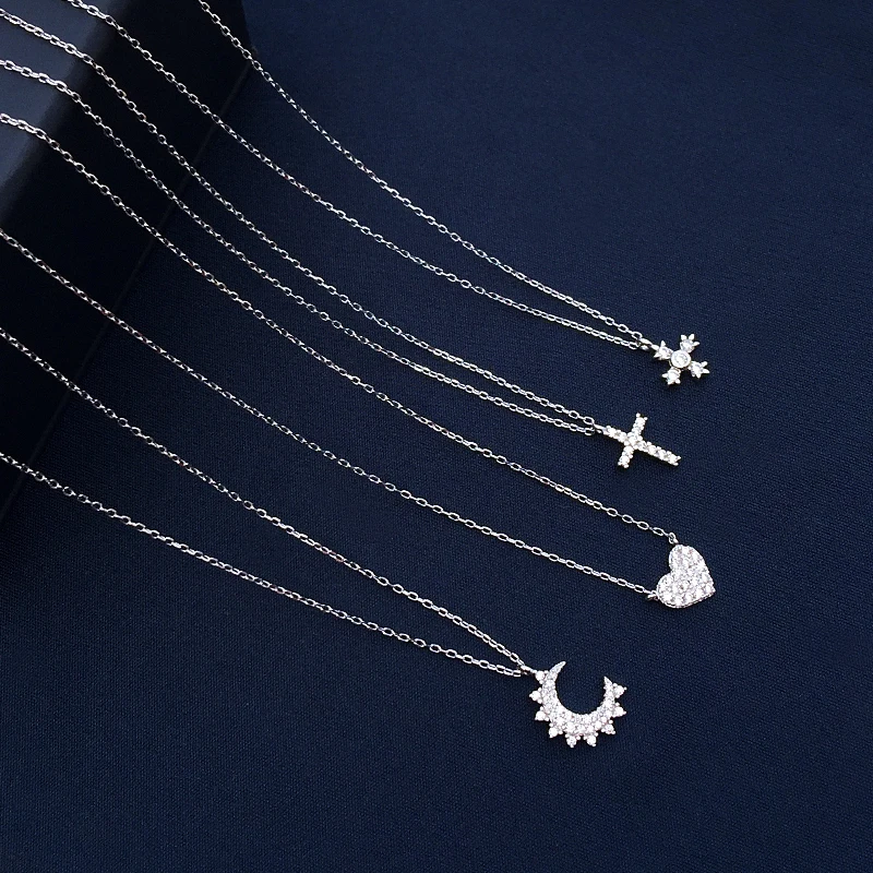 

cheny s925 sterling silver September new fashion simple compact cross love moon four-leaf clover pendant necklace female wedding