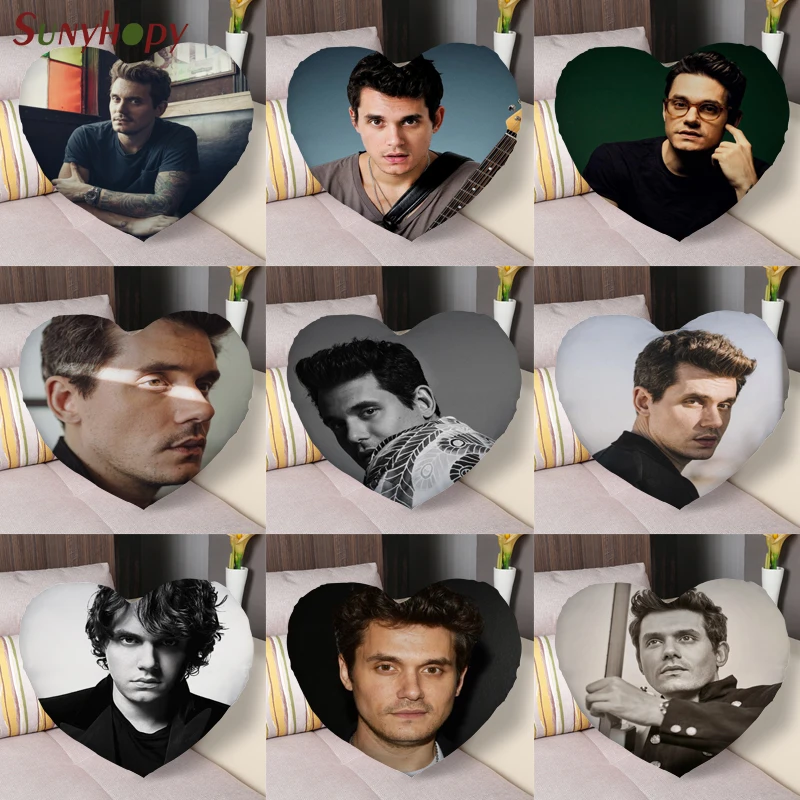

John Mayer Heart Shape Custom Throw Pillows Pillowcase Zippered Satin Fabric Cushion Home Decoration-0903WJY