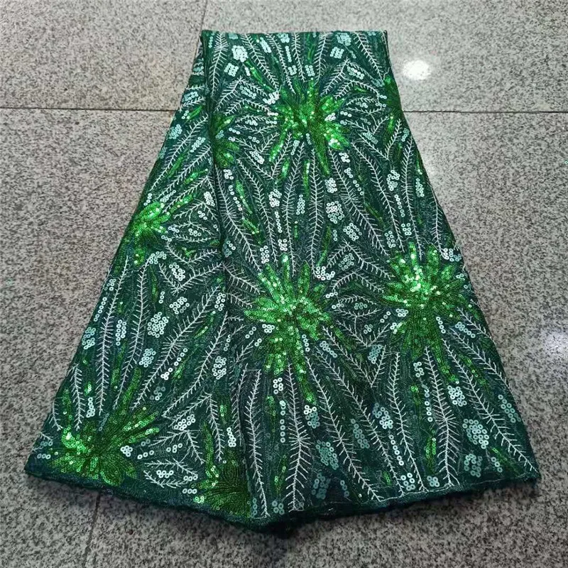 

Jade Green Nigerian Net Mesh Lace Fabric Top Selling Sequins Lace Fabrics High Quality African French Tulle Lace Fabric