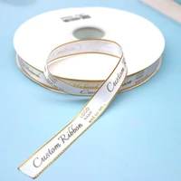 custom ribbon personal brand logo printed golden edges satin rubban tape wedding party favor giftbox baking wrapping bouquet