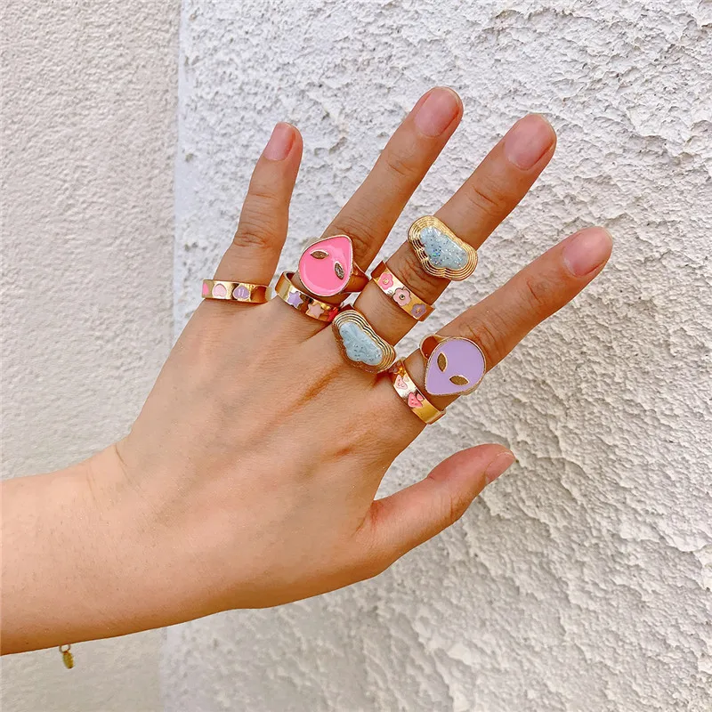 

MASA 2021 Adorable Colorful Enamel Heart Ring for Women Girl Party Wedding Stacking Gold Color Love Eternity Finger Band Rings