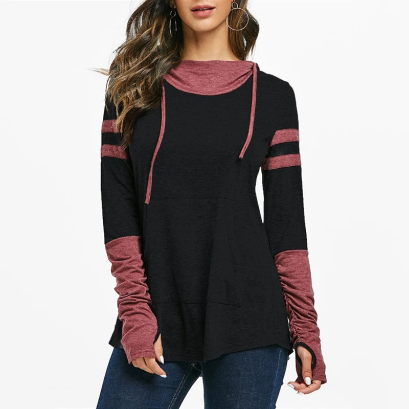 

Hot Women Casual Hooded Ruched Sleeve Pocket T-shirt Tunic Tops Hoodie for Autumn MVI-ing