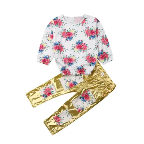 Комплект из 2 предметов Детская футболка с цветочным принтом для маленьких