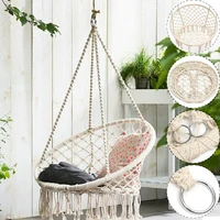 nordic style round hammock swing chair safety hanging hammock rope hanging garden seat beige knitting rope swing balcony chair