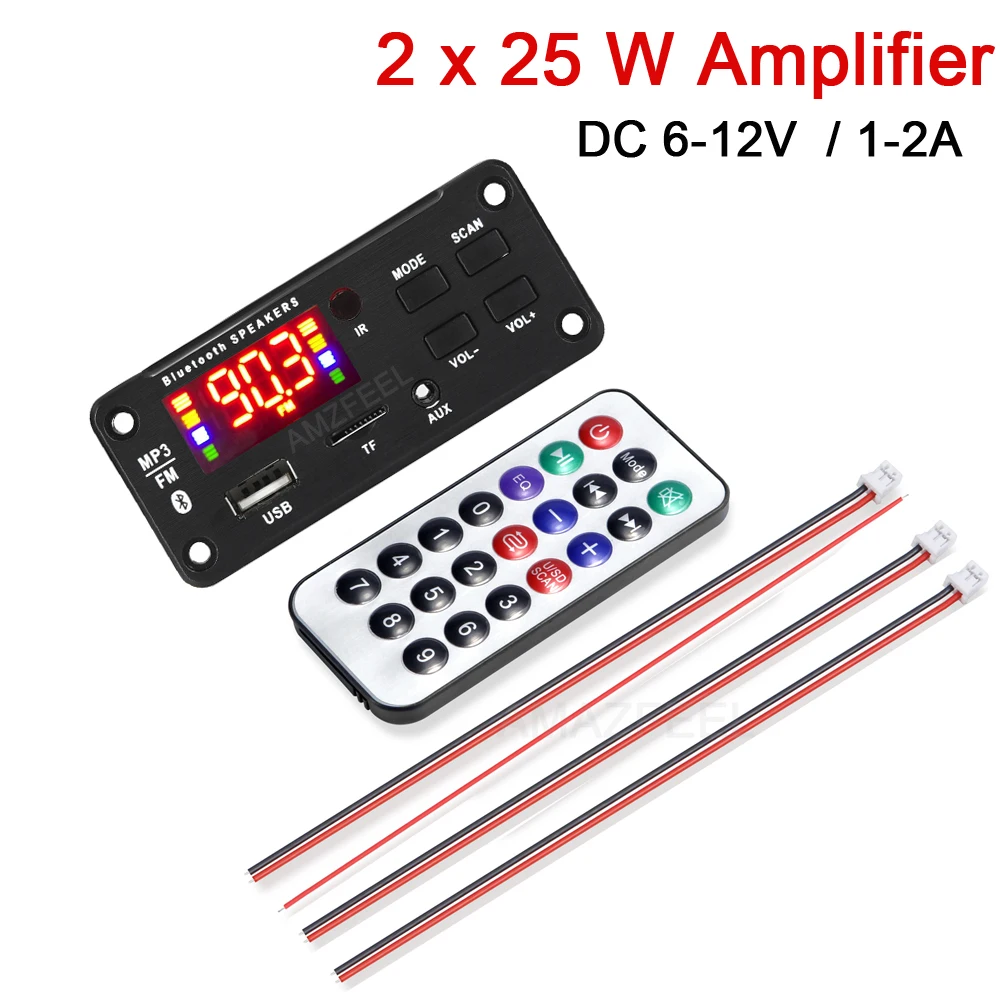 2*25 Вт усилитель 12 в автомобильный радиоприемник USB TF FM аудио модуль Bluetooth MP3 WMA