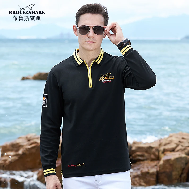 

Bruce&Shark Men's Polo Shirts Full Sport Casual Fashion Embroidery Loose all Season Wear 98%Cotton Stretch Thicken Fabric Big