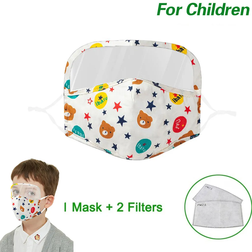 

Child Mask Cotton Dustproof Outdoor Protective Face Mask With Eyes Shield + 2 Filters Pollution Masks Cycling Running Facemask