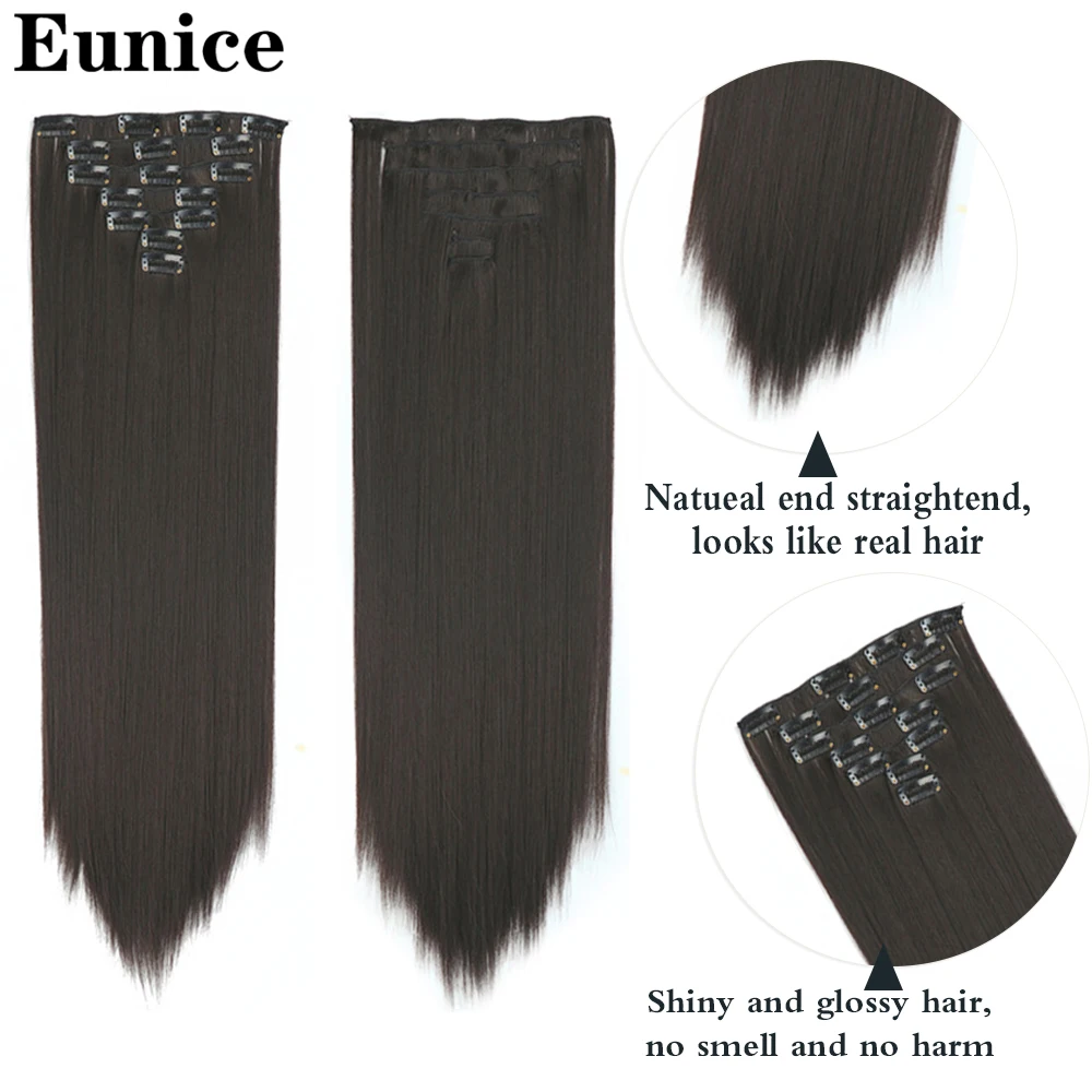 Длинные прямые волосы на заколках для наращивания 7 шт. синтетические накладные