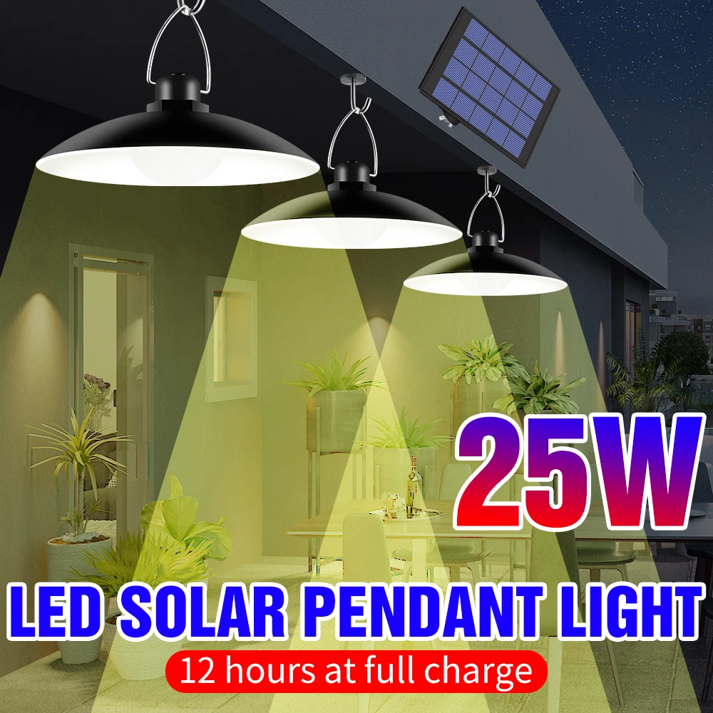

Indoor LED Solar Pendant Light With Line Bulbs Outdoor Solar Lamps IP65 Waterproof Household Shed Lights For Camping Garden Yard