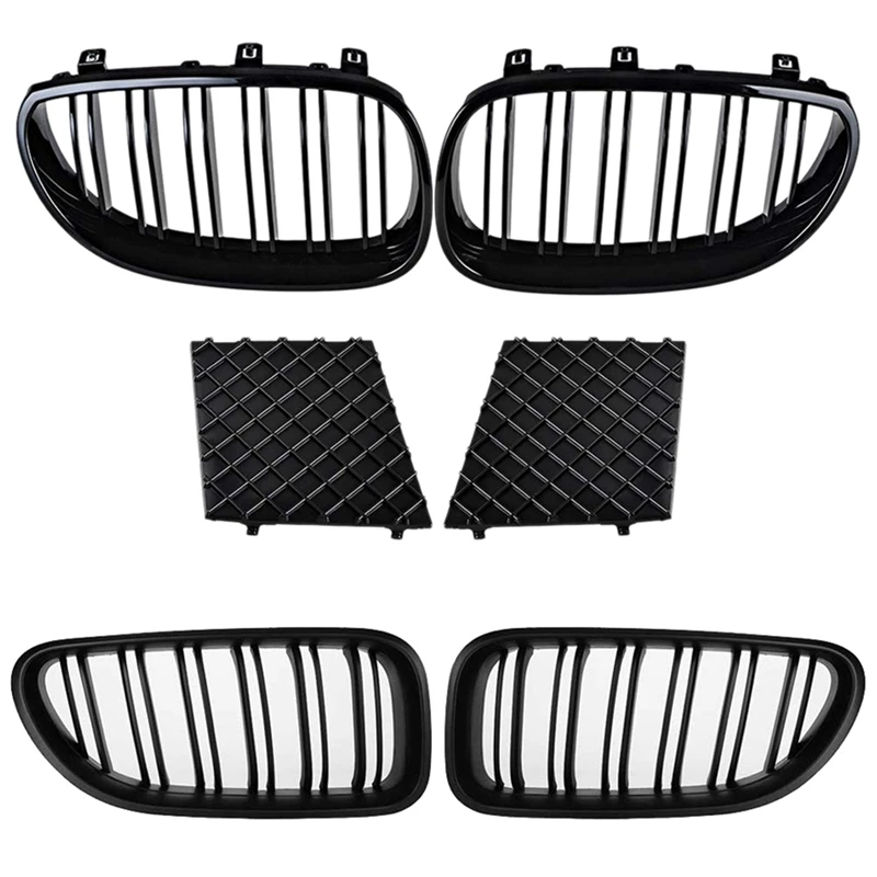 

1 Set Front Left and Right Kidney Grille Dual Line + Lower Bumper Grill Covers & 1 Set Front Bumper Hood Kidney Grille
