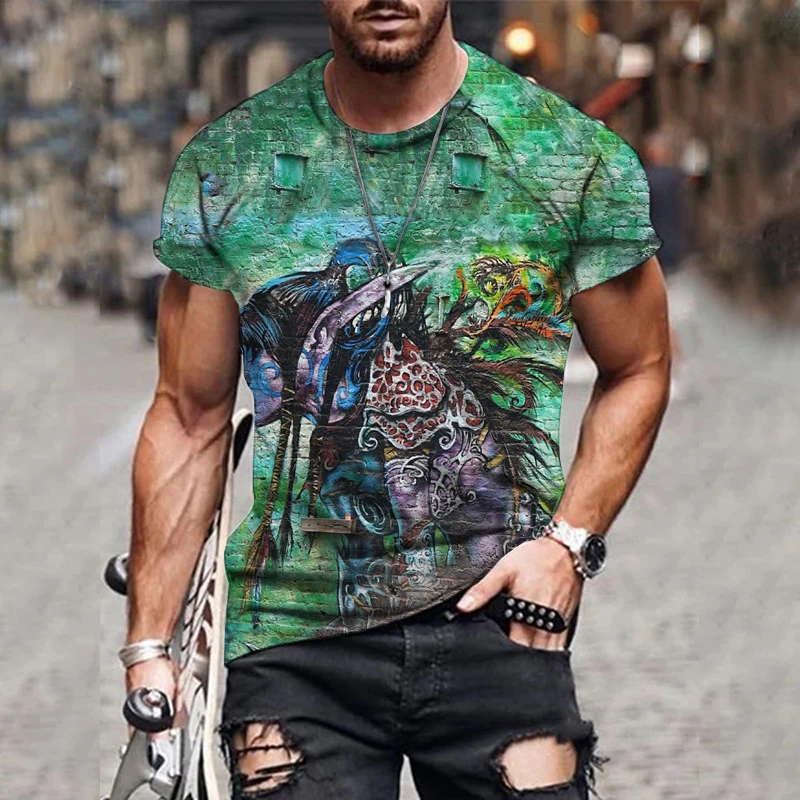 

Street Art 3D 2021 Summer Men's and Women's T-shirt Harajuku Antique New Image O-Neck Top Short Sleeve