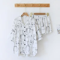 pencil cat summer new ladies pajamas two piece large size short sleeved shorts thin 100cotton comic cartoon loose home service