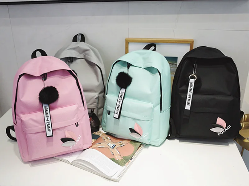 Kids New College Style Korean Style Leaf Hairball Student Bags Girls Boys Canvas Backpack All-match High-capacity for Travel