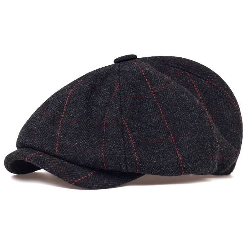 Unisex Autumn Winter Newsboy Caps Men And Women Warm Tweed Octagonal Hats For Male Detective Retro Flat tide casquette | Аксессуары для