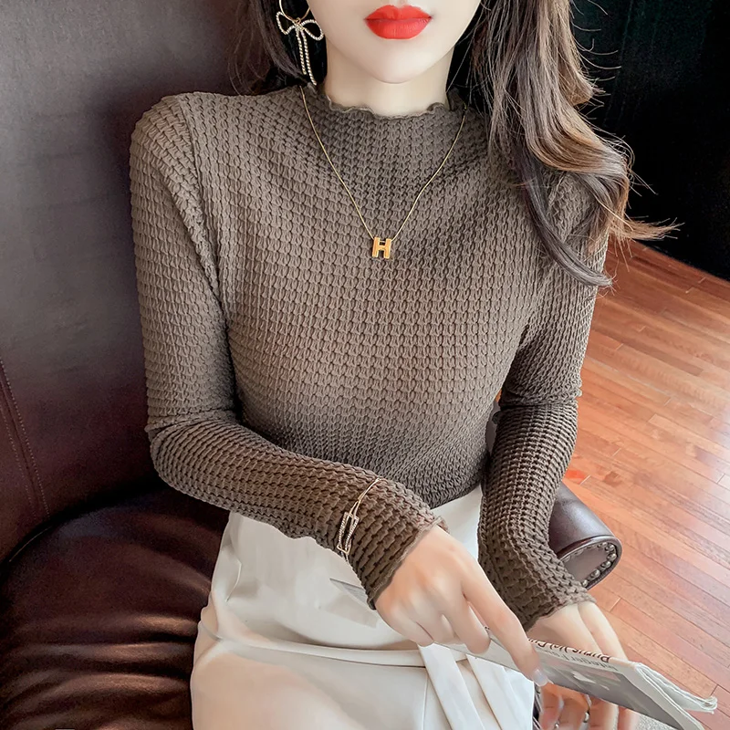 

2021 Wood Ear Ribbed Women's Sweaters Autumn Winter Tops Slim Female Pullover Knitted Sweater Retro Inside Ride Solid Pullover