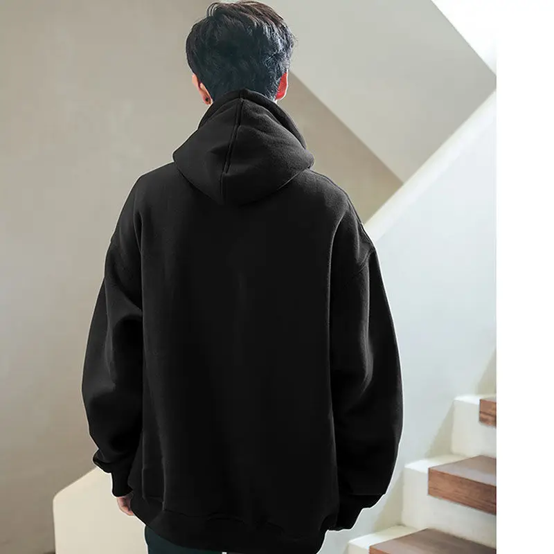 

Autumn and winter loose plus velvet hooded sweater men's trend Korean version of lovers student Hong Kong style coat youth