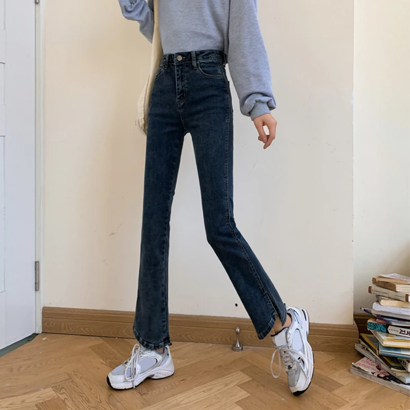 

High Waist Jeans Women's 2020 New Autumn And Winter Retro Split Flared Pants Stretch Tight Straight Pants 8005