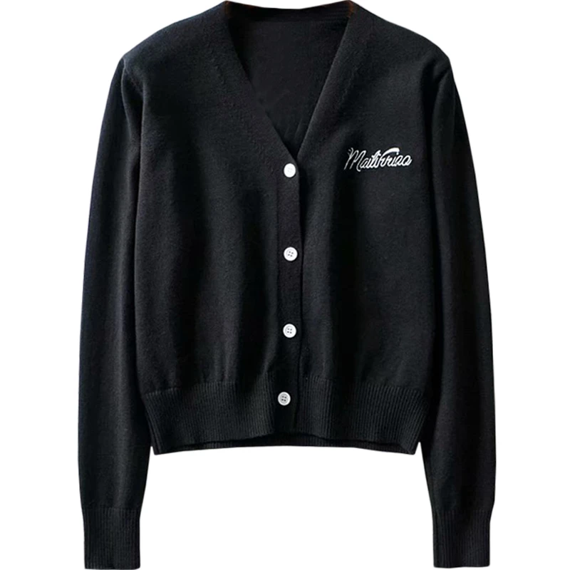 

Retro Style Letter Embroidery Loose Knitted Sweater French Style All-Matching Street Shot Casual Button Cardigan V-neck Sweater