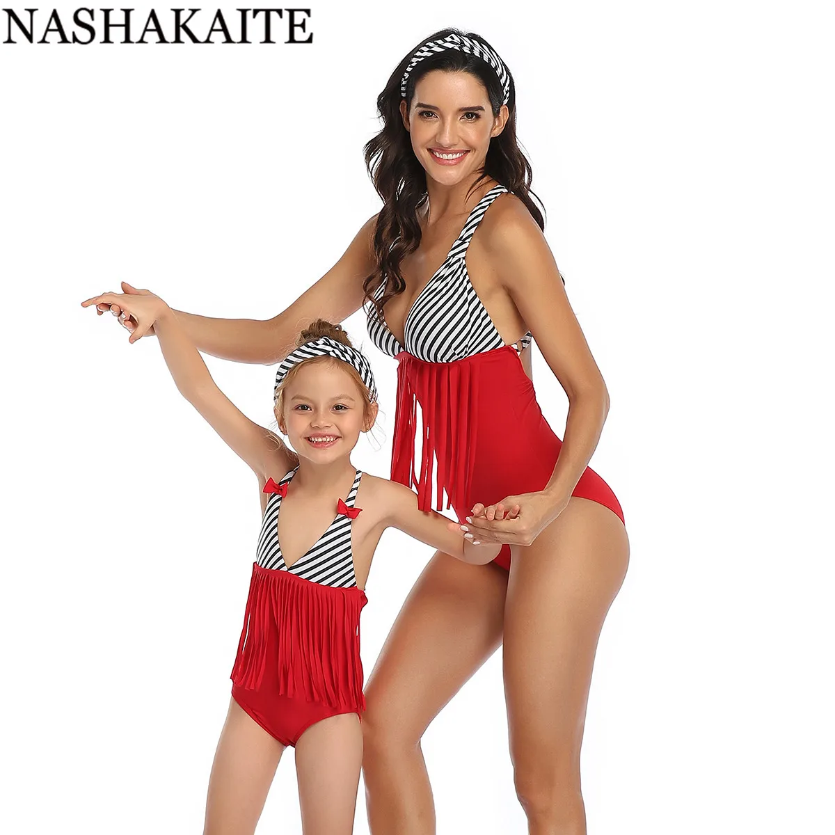 NASHAKAITE/купальный костюм для мамы и дочки с полосатым принтом удлиненными