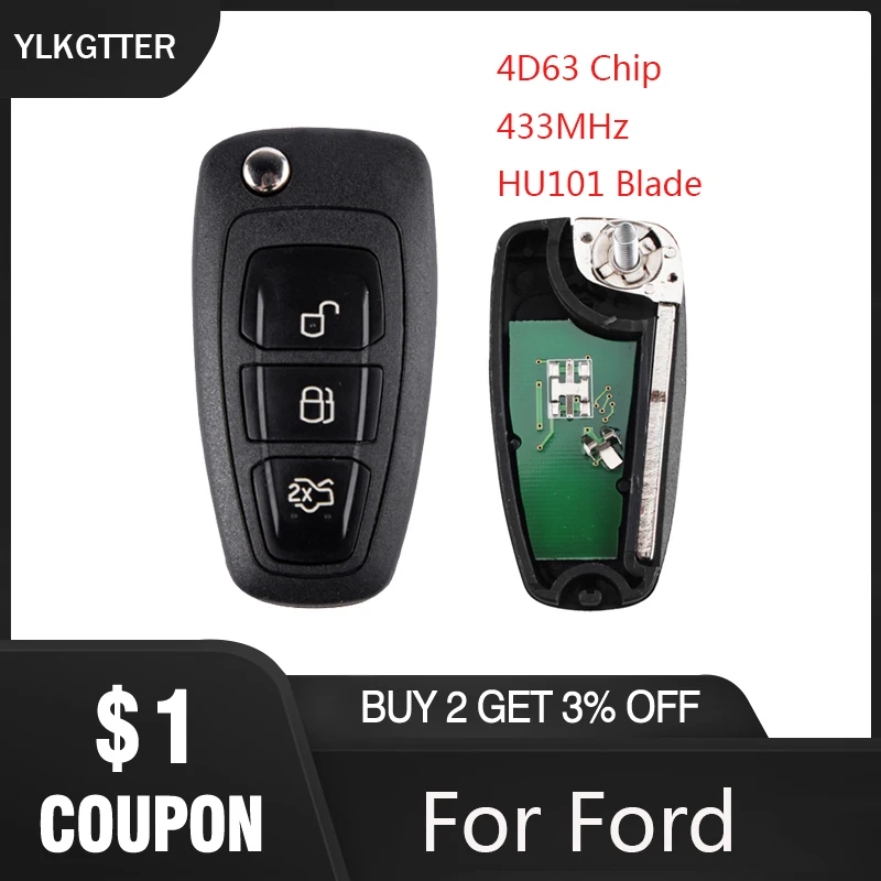 YLKGTTER 3 кнопки Fob модифицированный складной дистанционный ключ для Ford Fiesta Mondeo Focus с