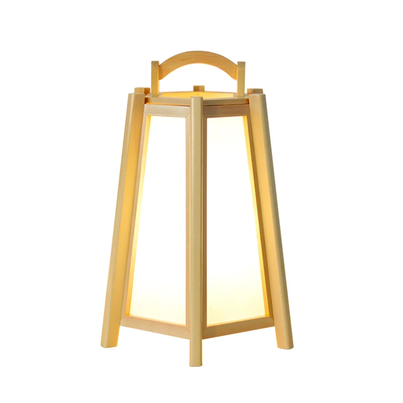 

Pine solid wood hexagonal decorative desk lamp tatami bedside night lamp desk Hotel send LED light source