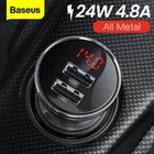 Baseus 24 Вт металлическое автомобильное зарядное устройство с двумя USB А стандартное зарядное устройство адаптер для iPhone 12 Xiaomi со светодиодным дисплеем автомобильное зарядное устройство для телефона