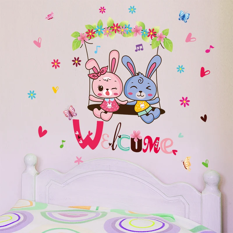[SHIJUEHEZI] кролики наклейки на стену Infantiles DIY Мультяшные в виде животных для детской