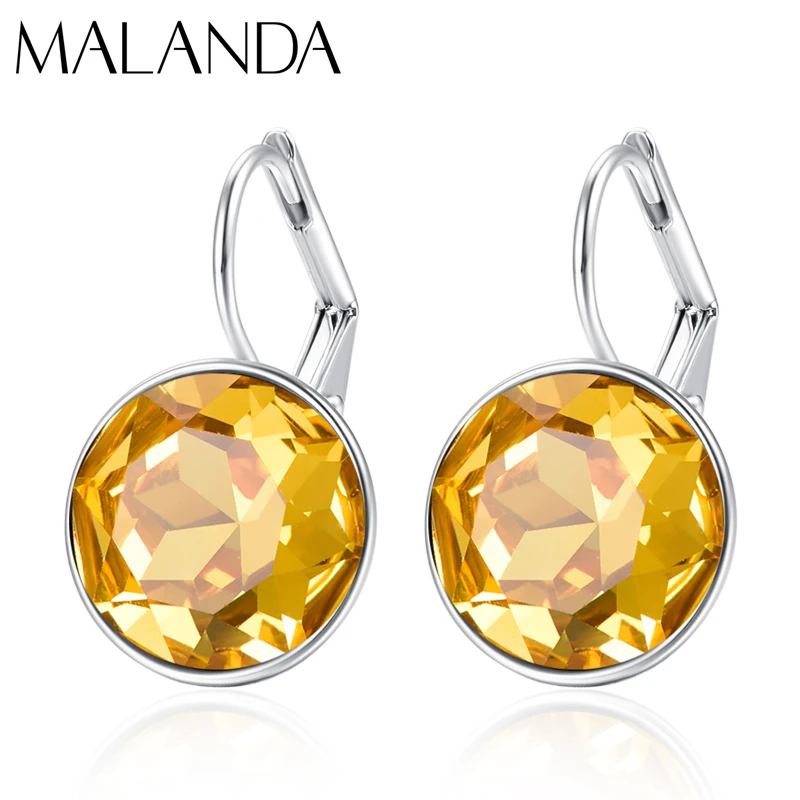 Бренд Malanda, круглые серьги-капли с желтыми кристаллами Bella, новая мода, висячие серьги для женщин, для свадебной вечеринки, элегантное ювелирное изделие, подарок - Окраска металла: Platinum plating