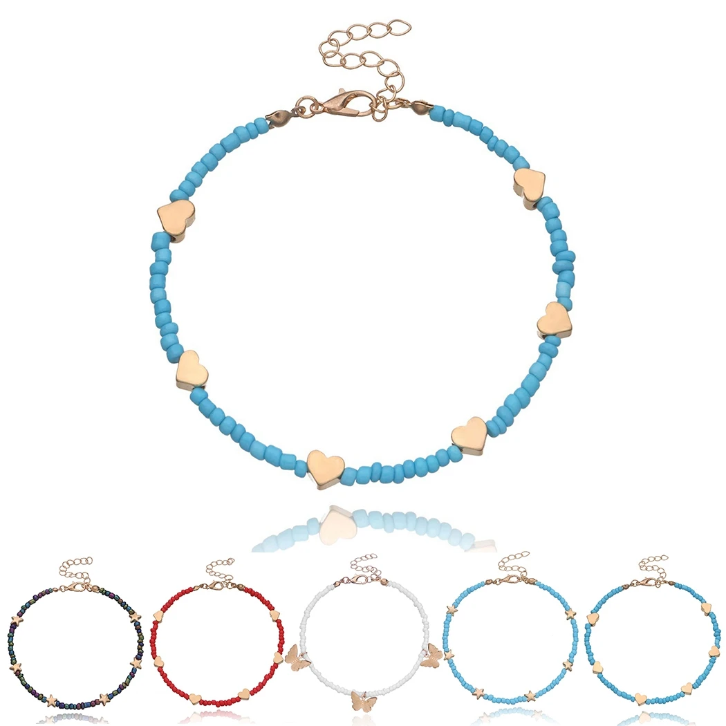 Браслет на лодыжку с цветными бусинами анклет со звездами сердцами бабочками