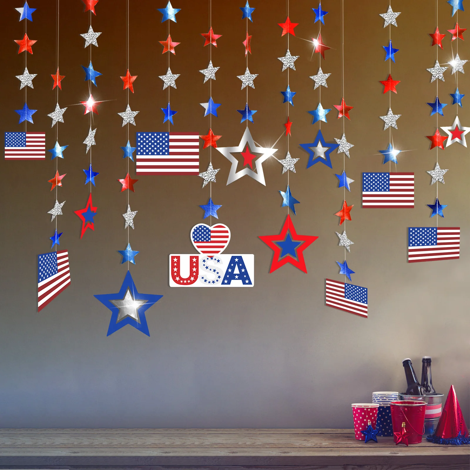 13 шт. 4th of July США тематические вечерние флаг Декор-баннер Бумага красные синие