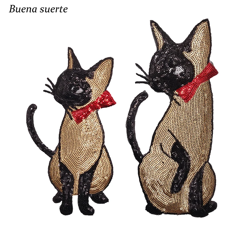 2 шт./компл. симпатичная вышитая нашивка с бантом в виде сиамского кота большого