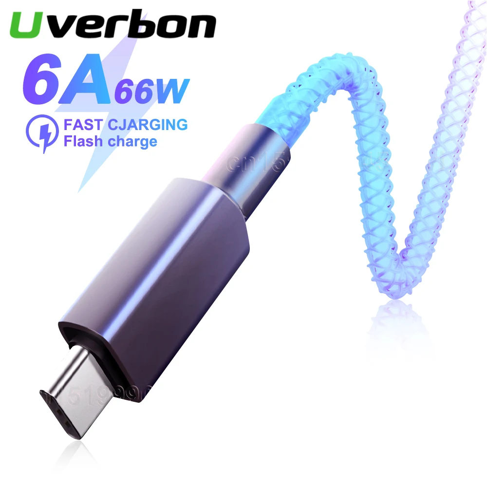

6A RGB Breathing Light Gradient Fast Charging Data Cable USB TO TYPE-C 66W Charger Suitable For Huawei Xiaomi OPPO VIVO Samsung