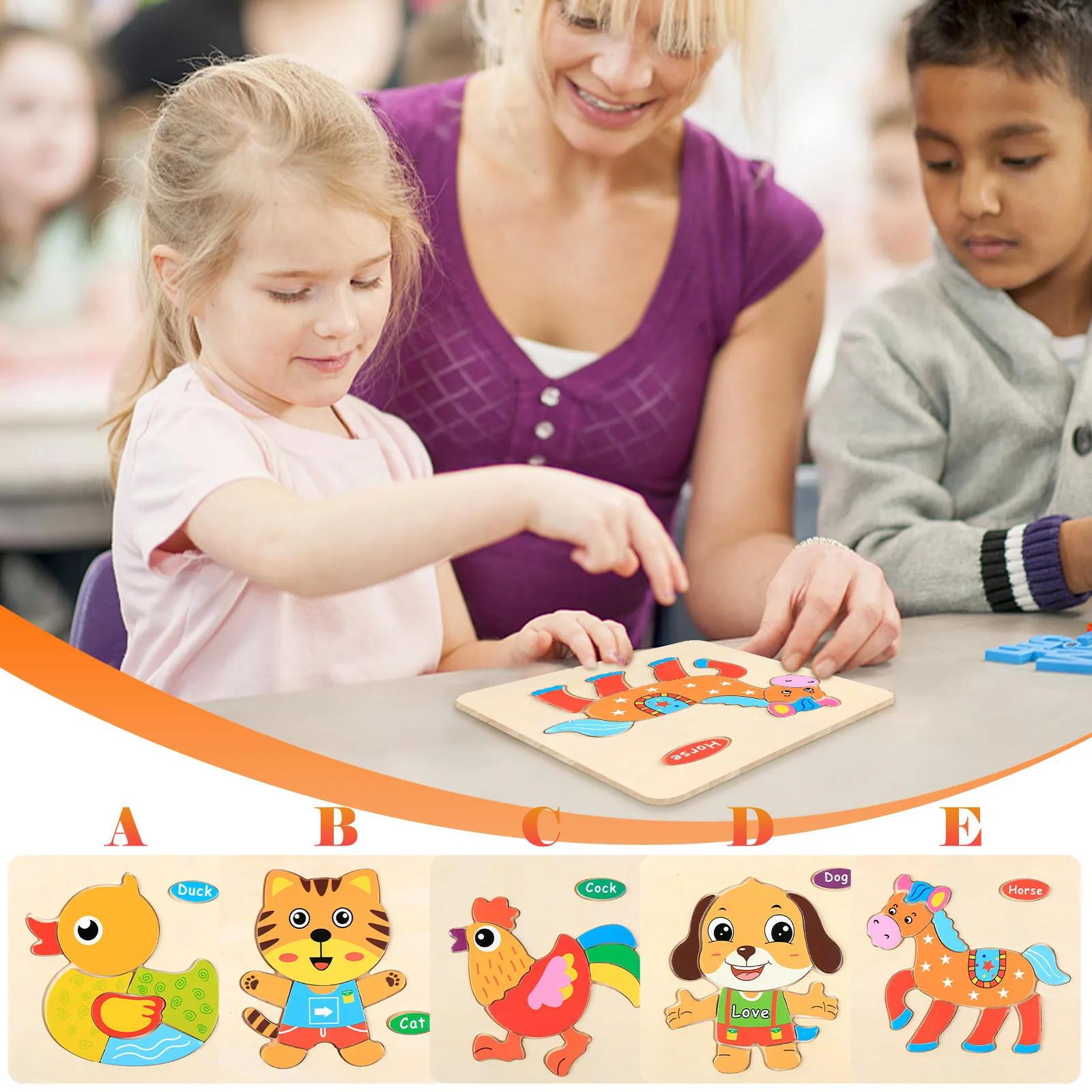 

Wooden Puzzles For Toddlers Animal Shape Montessori Toy Animal &Transportation Puzzles Gifts Kids Early Education Puzzle Toys