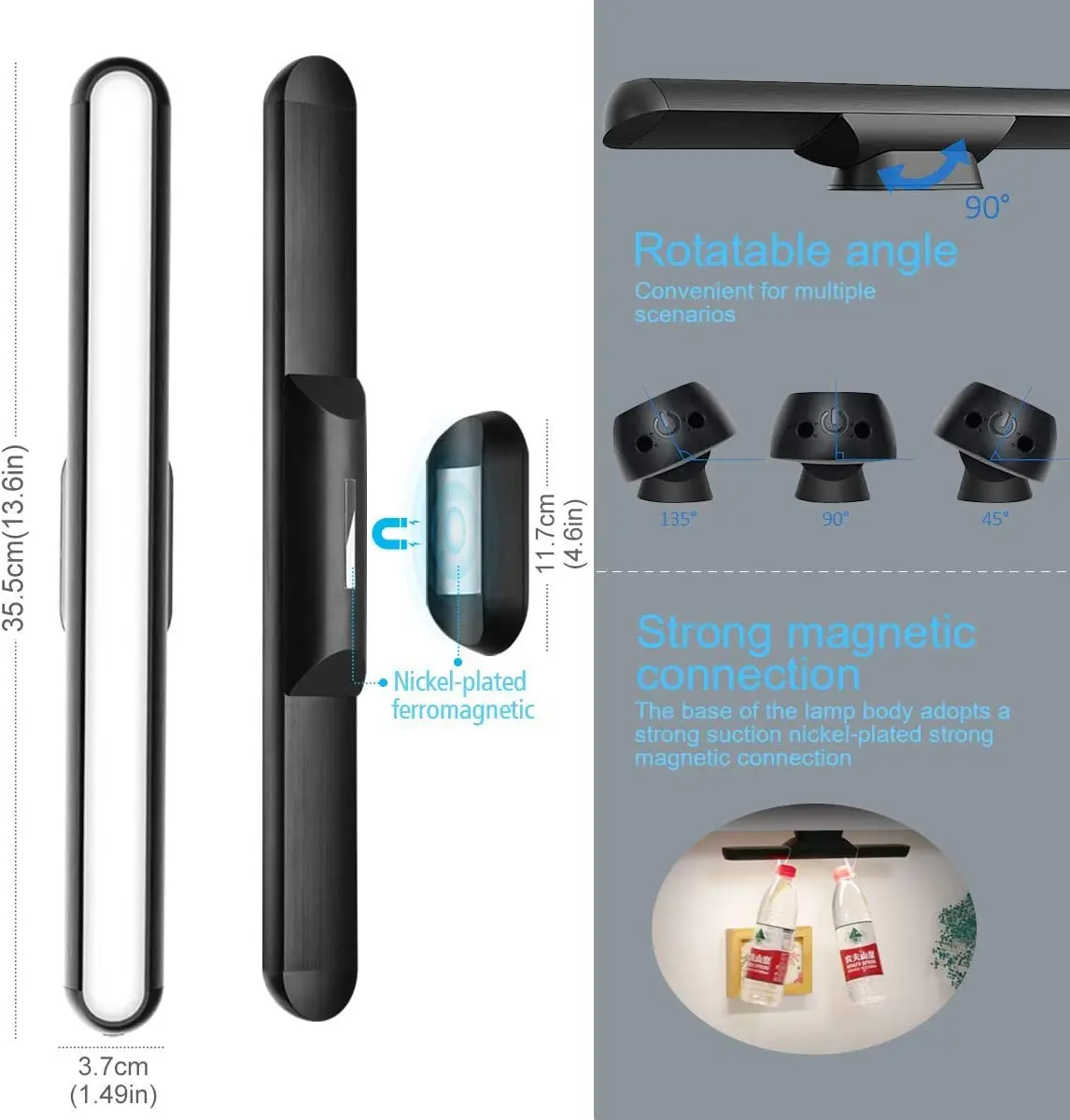 

Portable USB Rechargeable LED Light Hanging Adjustable Brightness LED Lamp Table Light For Reading Closet Cabinet Makeup Mirror