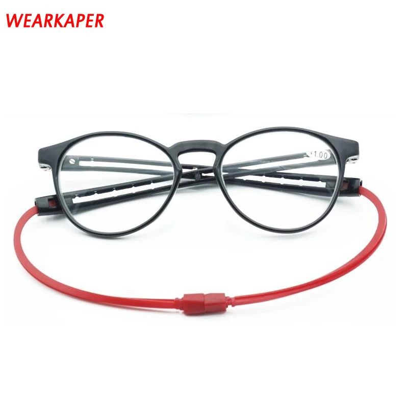 WEARKAPER-gafas de lectura magnéticas para hombre y mujer, anteojos de lectura con imán para colgar en el cuello, plegables, para presbicia, de silicona suave, Vintage, 1,0, 1,5, 2
